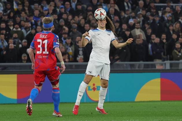 13th March 2025, Stadio Olimpico, Rome, Italy; UEFA Europa League Last 16, Second Leg, Football; Lazio versus Viktoria Plzen; Matteo Guendouzi of SS Lazio heads the ball away  ActionPlus12759774 EmanuelexPennacchio