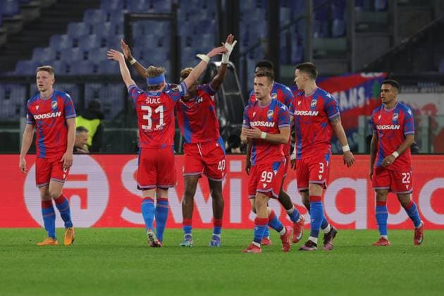 13th March 2025, Stadio Olimpico, Rome, Italy; UEFA Europa League Last 16, Second Leg, Football; Lazio versus Viktoria Plzen; Pavel Sulc of Viktoria Plzen celebrates after scoring the goal in the 52nd minute for 0-1  ActionPlus12759788 EmanuelexPennacchio