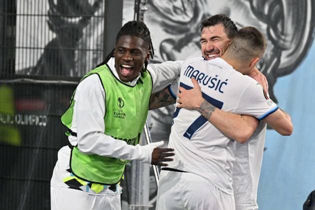 Foto IPP Felice De Martino Roma 13 03 2025 Calcio Europa League 2024-2025 Lazio - Vktoria Plzen Nella foto: Esultanza dopo il gol di Alessio Romagnoli Italy Photo Press World Copyright Roma italy Italia ITALY  Copyright: xR4924_italyphotopressx