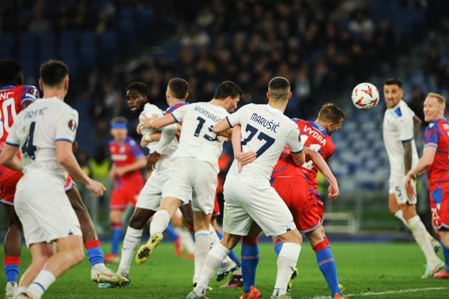 Foto IPP Cavaliere Emiliano. Roma. 13 03 2025. Calcio UEFA Europa League 2024-2025. SS Lazio vs FC Viktoria Plzen. Nella foto: il gol di testa di Alessio Romagnoli. Italy Photo Press - World Copyright italy ITALY  Copyright: xR4924_italyphotopressx