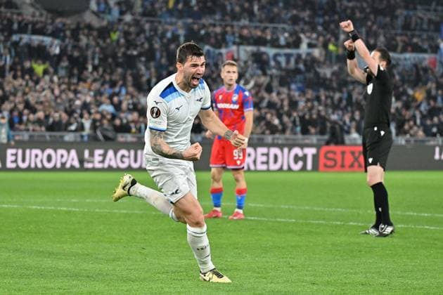 Foto IPP Felice De Martino Roma 13 03 2025 Calcio Europa League 2024-2025 Lazio - Vktoria Plzen Nella foto: Esultanza dopo il gol di Alessio Romagnoli Italy Photo Press World Copyright Roma italy Italia ITALY  Copyright: xR4924_italyphotopressx