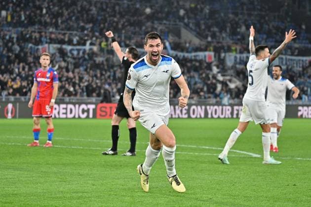 Foto IPP Felice De Martino Roma 13 03 2025 Calcio Europa League 2024-2025 Lazio - Vktoria Plzen Nella foto: Esultanza dopo il gol di Alessio Romagnoli Italy Photo Press World Copyright Roma italy Italia ITALY  Copyright: xR4924_italyphotopressx