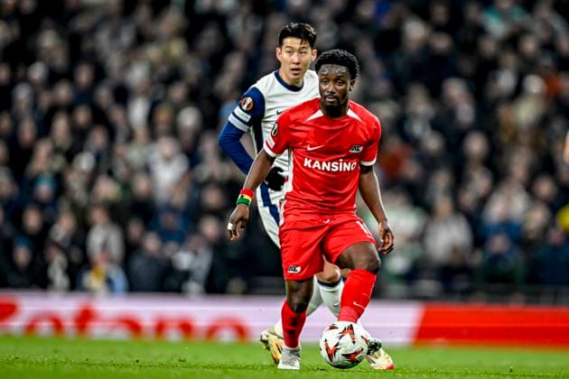 AZ Alkmaar forwarder Ibrahim Sadiq, during the match Tottenham Hotspur AZ at the Tottenham Hotspur Stadium for the UEFA Europa League Round of 16 2nd Leg season 2024 2025 in LONDON, Great Britain on 13 march 2025, photo by Stefan Koops EYE4images DeFodi Images