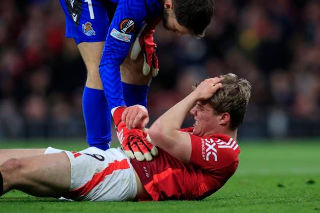 Manchester United, ManU v Real Sociedad Europa League 13 03 2025. Rasmus Hojlund (9) of Manchester United holds his head after winning a penalty during the Europa League match between Manchester United and Real Sociedad at Old Trafford, Manchester, England on 13 March 2025. Manchester Old Trafford Greater Manchester England Editorial use only , Copyright: xConorxMolloyx PSI-21633-0051