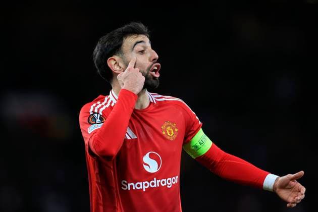 Manchester United, ManU v Real Sociedad Europa League 13 03 2025. Bruno Fernandes (8) of Manchester United reacts during the Europa League match between Manchester United and Real Sociedad at Old Trafford, Manchester, England on 13 March 2025. Manchester Old Trafford Greater Manchester England Editorial use only , Copyright: xConorxMolloyx PSI-21633-0054