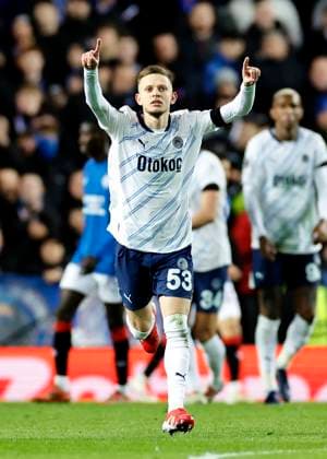 Rangers v Fenerbahce S.K. UEFA Europa League Sebastian Szymanski of Fenerbahce S.K. celebrates scoring his teams first goal during the UEFA Europa League Round of 16 Second Leg match at Ibrox Stadium, Glasgow UK Newspapers OUT Copyright: xFredxPalmerx FIL-21575-0057
