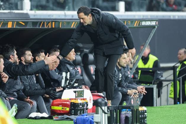 UEFA Europa League Eintracht Frankfurt Ajax Amsterdam on 13 03 2025 at Deutsche Bank Park in Frankfurt Final cheers for coach Dino Toppmöller Toppmoeller Toppmoller Frankfurt MH