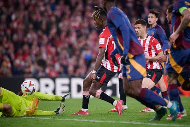 Athletic de Bilbao s Nico Williams scores a goal during UEFA Europa League 2024 2025 Round of 16 2nd leg match. March 13,2025. (2025031392)