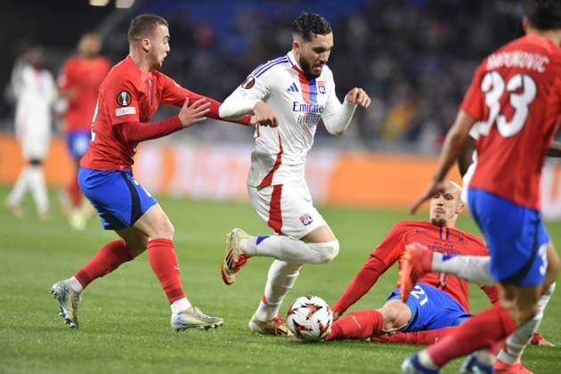 FOOTBALL : Olympique Lyonnais vs FCSB Bucarest - Europa League - 13 03 2025 Lyon s forward Rayan CHERKI during the Round of 16 first leg Europa League game between Olympique Lyonnais and FCSB Bucarist at the Groupama stadium in Decines-Charpieu Lyon, France on March 13, 20245  Copyright: xMourad_ALLILIx
