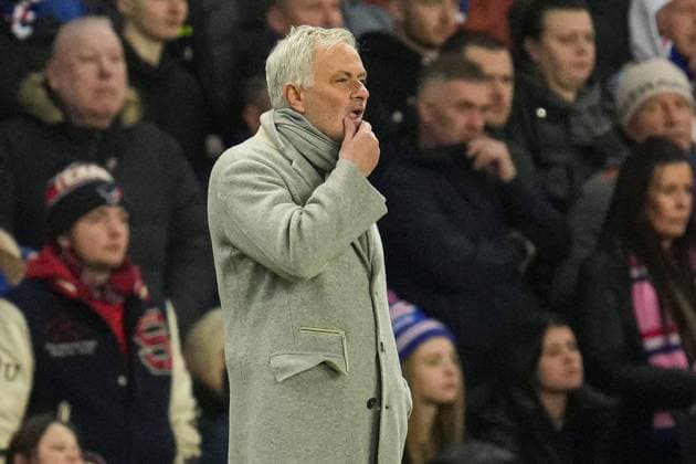Fenerbahce SK head coach Jose Mourinho shows a look of dejection in the technical area Rangers v Fenerbahce, UEFA Europa League, Round of 16, Second Leg, Football, Ibrox Stadium, Glasgow, Scotland, UK - 13 Mar 2025 EDITORIAL USE ONLY No use with unauthorised audio, video, data, fixture lists, club league logos or live services. Online in-match use limited to 120 images, no video emulation. No use in betting, games or single club league player publications. Copyright: xStuartxWallace Shutterstockx 15188226cf
