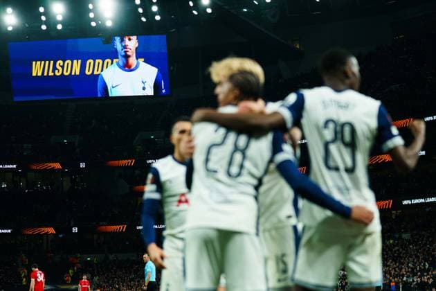 Tottenham Hotspur FC v AZ Alkmaar Wilson Odobert of Tottenham Hotspur celebrating his goal to make it 3-1 during the Tottenham Hotspur FC v AZ Alkmaar UEFA Europa League Round of 16, 2nd Leg match at Tottenham Hotspur Stadium, London, United Kingdom on 13 March 2025 Credit: Dylan Hepworth Every Second Media Editorial use only. All images are copyright Every Second Media Limited. No images may be reproduced without prior permission. Copyright: xIMAGO EveryxSecondxMediax ESM-1363-0058 DylanxHepworthx xEveryxSecondxMediax