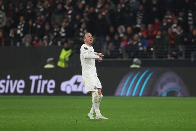 2025 03 13 xJAx UEFA EUROPA LEAGUE Eintracht Frankfurt AFC Ajax Amsterdam v l , Mario Götze Eintracht Frankfurt looks if the ball is in the goal DFL DFB REGULATIONS PROHIBIT ANY USE OF PHOTOGRAPHS as IMAGE SEQUENCES and or QUASI VIDEO Copyright: JoaquimxFerreira