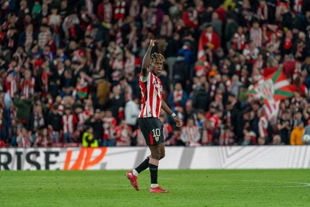 Bilbao, Spain, March 13th 2025 Nico Williams (N10 Athletic) celebrating the UEFA Europa League match between Athletic de Bilbao and AS Roma at San Mames in Bilbao, Spain (Andres Lopez Sheridan SPP) Copyright: xAndresxLopezxSheridanxx xSPPx spp-en-AnLoShSp-ATH-ROM-50