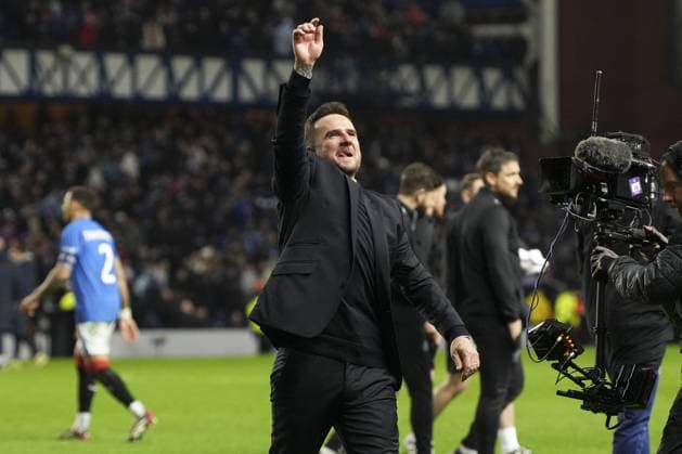 Rangers head coach Barry Ferguson celebrates at full-time Rangers v Fenerbahce, UEFA Europa League, Round of 16, Second Leg, Football, Ibrox Stadium, Glasgow, Scotland, UK - 13 Mar 2025 EDITORIAL USE ONLY No use with unauthorised audio, video, data, fixture lists, club league logos or live services. Online in-match use limited to 120 images, no video emulation. No use in betting, games or single club league player publications. Copyright: xStuartxWallace Shutterstockx 15188226ee