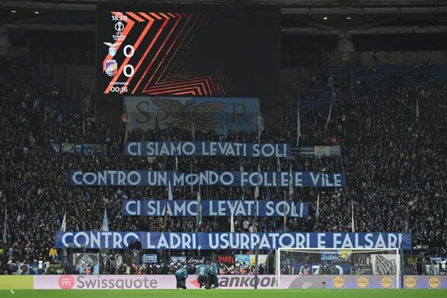 Soccer, UEFA Europa League match , Lazio v Viktoria Plzen Lazio fans during the Europa League Round of 16 2nd leg between Lazio v Viktoria Plzen at Olympic stadium, Italy, Mar 13rd, 2025. Imago-Images Emmefoto Copyright: xImago-Images Emmefotox