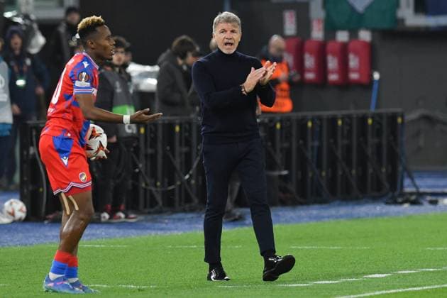 Soccer, UEFA Europa League match , Lazio v Viktoria Plzen Lazio Coach Marco Baroni reacts during the Europa League Round of 16 2nd leg between Lazio v Viktoria Plzen at Olympic stadium, Italy, Mar 13rd, 2025. Imago-Images Emmefoto Copyright: xImago-Images Emmefotox