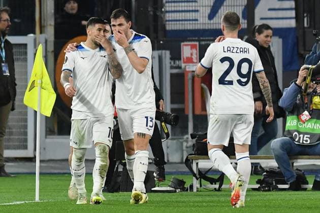 Soccer, UEFA Europa League match , Lazio v Viktoria Plzen Alessio Romagnoli of SS Lazio celebrates scoring his goal during the Europa League Round of 16 2nd leg between Lazio v Viktoria Plzen at Olympic stadium, Italy, Mar 13rd, 2025. Imago-Images Emmefoto Copyright: xImago-Images Emmefotox