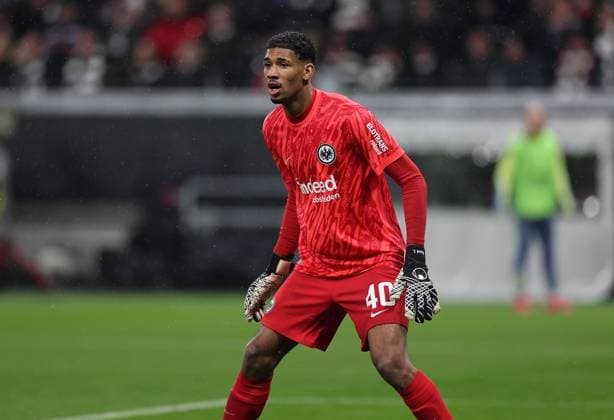 13 03 2025, Football UEFA Europa League, Eintracht Frankfurt Ajax AFC Amsterdam, emonline, emspor, v l , Goalkeeper Kaua Kaua Morais Vieira Dos Santos Eintracht Frankfurt DFL DFB REGULATIONS PROHIBIT ANY USE OF PHOTOGRAPHS AS IMAGE SEQUENCES AND OR QUASI VIDEO xdcx Copyright: HMBxMedia Claus