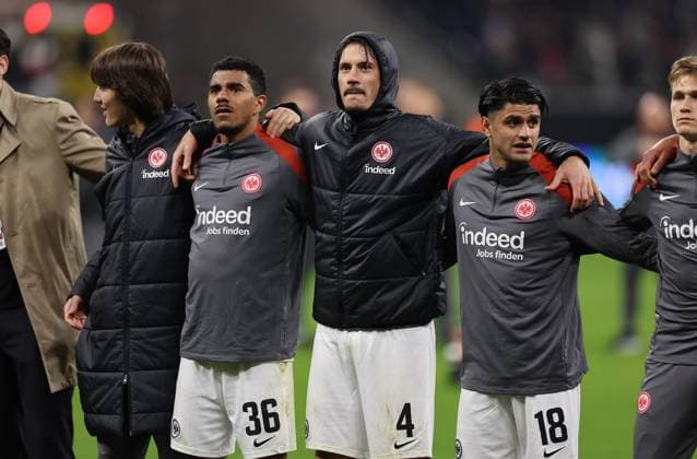 13 03 2025, Football UEFA Europa League, Eintracht Frankfurt Ajax AFC Amsterdam, emonline, emspor, v l , Ansgar Knauff Eintracht Frankfurt , Robin Koch Eintracht Frankfurt , Mahmoud Dahoud Eintracht Frankfurt DFL DFB REGULATIONS PROHIBIT ANY USE OF PHOTOGRAPHS AS IMAGE SEQUENCES AND OR QUASI VIDEO xdcx Copyright: HMBxMedia Claus