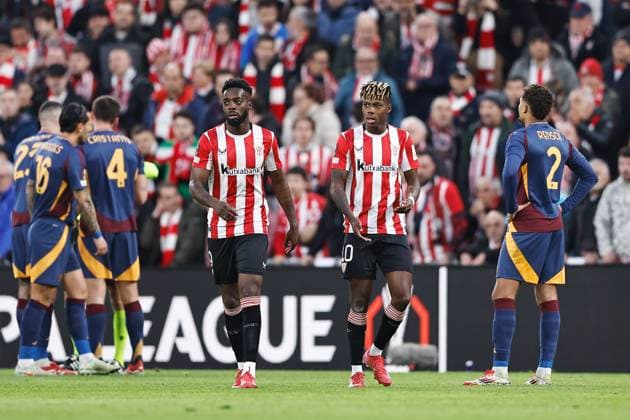 (L-R) Inaki Williams, Nico Williams (Bilbao), MARCH 13, 2025 - Football Soccer : UEFA Europa League Round of 16 2nd leg match between Athletic Club de Bilbao 3-1 AS Roma at the Estadio San Mames in Bilbao, Spain. Noxthirdxpartyxsales  (284703737)