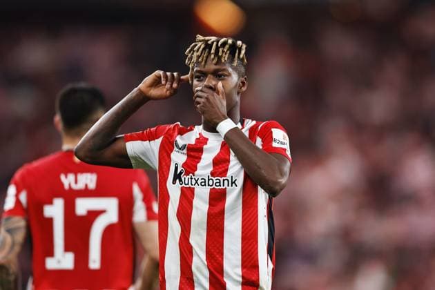 Nico Williams (Bilbao), MARCH 13, 2025 - Football Soccer : Nico Williams celebrate after his goal during UEFA Europa League Round of 16 2nd leg match between Athletic Club de Bilbao 3-1 AS Roma at the Estadio San Mames in Bilbao, Spain. Noxthirdxpartyxsales  (284703855)