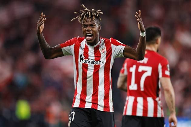 Nico Williams (Bilbao), MARCH 13, 2025 - Football Soccer : Nico Williams celebrate after his goal during UEFA Europa League Round of 16 2nd leg match between Athletic Club de Bilbao 3-1 AS Roma at the Estadio San Mames in Bilbao, Spain. Noxthirdxpartyxsales  (284703926)