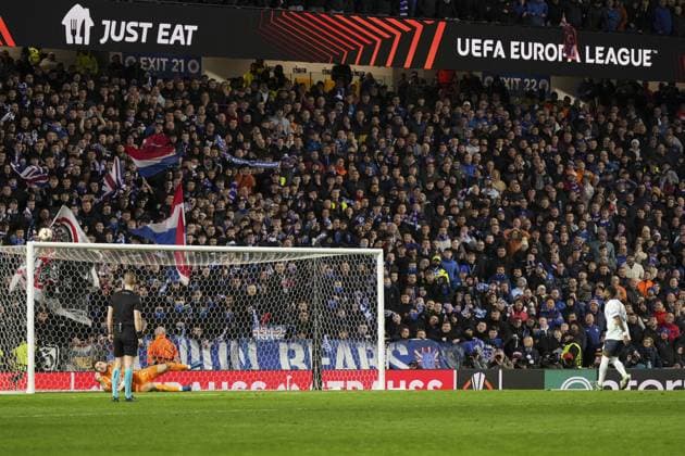 Jack Butland of Rangers saves the penalty from Fred of Fenerbahce SK Rangers v Fenerbahce, UEFA Europa League, Round of 16, Second Leg, Football, Ibrox Stadium, Glasgow, Scotland, UK - 13 Mar 2025 EDITORIAL USE ONLY No use with unauthorised audio, video, data, fixture lists, club league logos or live services. Online in-match use limited to 120 images, no video emulation. No use in betting, games or single club league player publications. Copyright: xStuartxWallace Shutterstockx 15188226ey