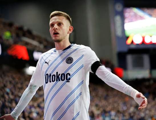 Rangers v Fenerbahce S.K. UEFA Europa League Sebastian Szymanski of Fenerbahce S.K. celebrates scoring his teams second goal during the UEFA Europa League Round of 16 Second Leg match at Ibrox Stadium, Glasgow UK Newspapers OUT Copyright: xFredxPalmerx FIL-21575-0175