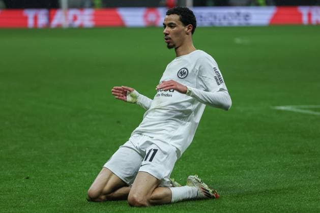 UEFA Europa League Eintracht Frankfurt Ajax Amsterdam on 13 03 2025 at Deutsche Bank Park in Frankfurt Cheers, goal celebration, goal scorer, goal scorer Hugo Ekitike Frankfurt 11 celebrates after his goal for 3 to 0 MH