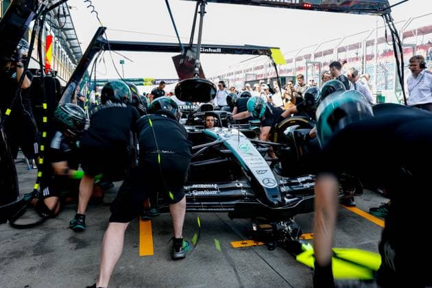 Mercedes AMG Petronas F1 Team during pit stop practice, F1 Grand Prix of Australia at Albert Park Grand Prix Circuit on March 14, 2025 in Melbourne, Australia Photo by HOCH ZWEI Melbourne Australia