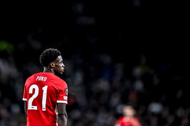 AZ Alkmaar forwarder Ernest Poku, during the match Tottenham Hotspur AZ at the Tottenham Hotspur Stadium for the UEFA Europa League Round of 16 2nd Leg season 2024 2025 in LONDON, Great Britain on 13 march 2025, photo by Stefan Koops EYE4images DeFodi Images