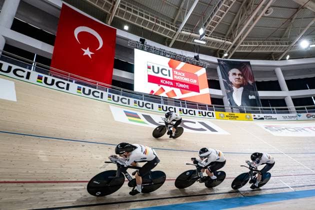 Germany UCI Track Cycling Nations Cup Konya 2025 BRÄUTIGAM Messane BRAUßE Franziska KLEIN Lisa SÜßEMILCH Laura GER Germany Landscape horizontal Landscape Event Event UCI Track Cycling Nations Cup 2025 Category Category Cycling Track Cycling Nations Cup Elite Women Location Location Asia Turkey Konya Velodrome Konya Discipline Team Pursuit Distance 4000 m Date Date 14 03 2025 Friday Day 1