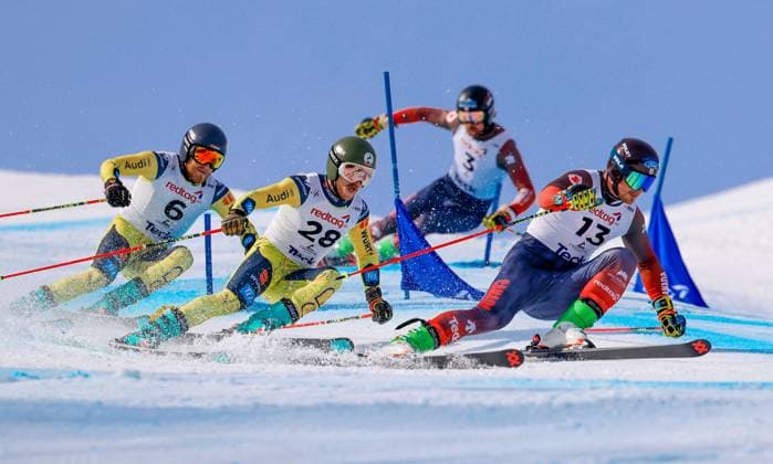 Bilder des Jahres 2025, Sport 03 März Sport Themen der Woche KW11 Sport Bilder des Tages FREE STYLE - FIS SX WC Craigleith CRAIGLEITH,CANADA,14.MAR.25 - FREESTYLE SKIING - FIS World Cup, Ski Cross, ladies, men. Image shows Reece Howden (CAN), Cornel Renn, Tim Hronek (GER) and Kristofor Mahler (CAN).  GEPAxpictures xGregxM.xCooper