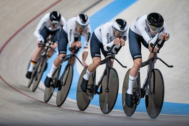 Germany UCI Track Cycling Nations Cup Konya 2025 GROß Felix HEINRICH Nicolas KEßLER Bruno BRIESE Max David GER Germany Landscape horizontal Landscape Event Event UCI Track Cycling Nations Cup 2025 Category Category Cycling Track Cycling Nations Cup Elite Men Location Location Asia Turkey Konya Velodrom Konya Discipline Team Pursuit Distance 4000 m Date Date 14 03 2025 Friday Day 1