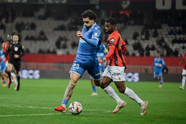 FOOTBALL : OGC Nice vs AJ Auxerre - ligue 1 - 14 3 25 Auxerre s defender 23 Ki-Jana Hoever during the during the French L1 football match between OGC Nice and AJ Auxerre at Allianz Riviera Stadium of Nice, south France, on March 14, 2025. NICEFrance  Copyright: xfredxDIDES psnewzx