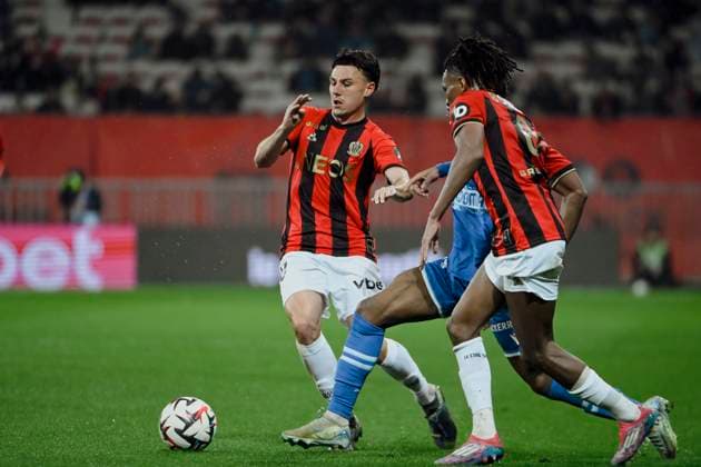 FOOTBALL : OGC Nice vs AJ Auxerre - ligue 1 - 14 3 25 Nice™s defender 20 Tom Louchet during the during the French L1 football match between OGC Nice and AJ Auxerre at Allianz Riviera Stadium of Nice, south France, on March 14, 2025. NICEFrance  Copyright: xfredxDIDES psnewzx