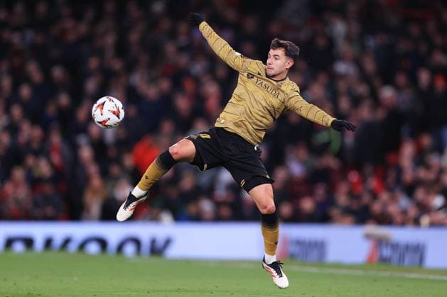 Fußball UEFA Champions League Achtelfinale Manchester United gegen Real Sociedad 13. März 2025 UEFA Europa League Achtelfinale Manchester United gegen Real Sociedad Martin Zubimendi von Real Sociedad Foto Simon Stacpoole Abseits Manchester UK  Copyright: xSimonxStacpoolexOffside