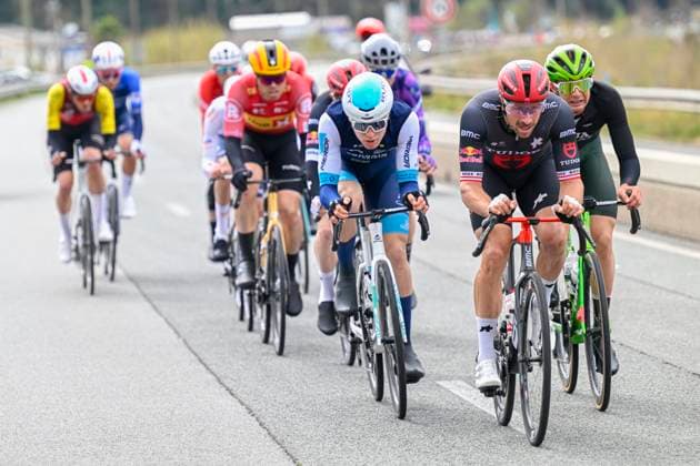 Paris - Nice 2025 - stage 7 AURON, FRANCE - MARCH 15 : Haller Marco (AUT) of Tudor Pro Cycling Team leading the escape pack; Wright Fred (GBR) of Bahrain - Victorious during stage 7 of the 83th edition of the Paris - Nice cycling race, a stage of 109,3km with start in Nice and finish at Auron on March 15, 2025 in Auron, France, 15 03 2025 ( Motordriver Kenny Verfaillie - Auron France  Copyright: xNicoxVereeckenx