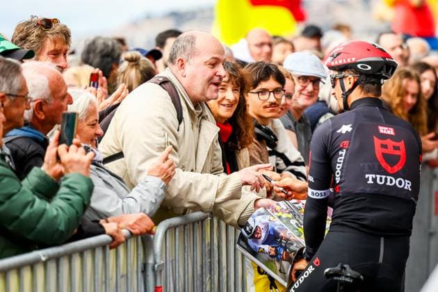 French Julian Alaphilippe of Tudor Pro Cycling Team pictured at the start of stage seven of the 83th edition of the Paris-Nice cycling race, 147,8 km from Nice to Auron, France, Saturday 15 March 2025. DAVIDxPINTENS  x114998286x