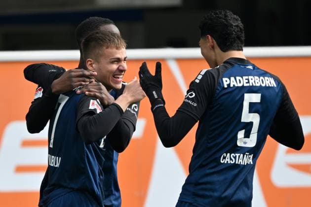 Paderborn, Home Deluxe Arena, 15 03 25, GER, Herren, 2 Bundesliga, Saison 2024 2025, SC Paderborn 07 1 FC Kaiserslautern Bild Filip BILBIJA Paderborn jubilates after his goal for 3 0 Only for editorial use DFL regulations prohibit any use of photographs as image sequences and or quasi video NRW Germany
