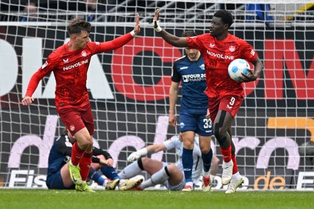 Paderborn, Home Deluxe Arena, 15 03 25, GER, Herren, 2 Bundesliga, Saison 2024 2025, SC Paderborn 07 1 FC Kaiserslautern Bild Ragnar ACHE Kaiserslautern jubilates after his goal for 3 2 Only for editorial use DFL regulations prohibit any use of photographs as image sequences and or quasi video NRW Deutschland
