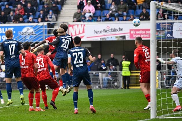 Paderborn, Home Deluxe Arena, 15 03 25, GER, Herren, 2 Bundesliga, Saison 2024 2025, SC Paderborn 07 1 FC Kaiserslautern Bild Ragnar ACHE Kaiserslautern macht das Tor zum 3 3 Only for editorial use DFL regulations prohibit any use of photographs as image sequences and or quasi video NRW Germany