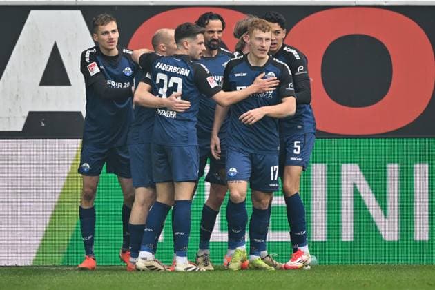 Paderborn, Home Deluxe Arena, 15 03 25, GER, Herren, 2 Bundesliga, Saison 2024 2025, SC Paderborn 07 1 FC Kaiserslautern Bild Adriano GRIMALDI Paderborn jubilates after his goal for 4 3 Only for editorial use DFL regulations prohibit any use of photographs as image sequences and or quasi video NRW Germany
