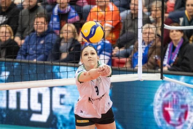 Emilia Jordan USC Muenster, 09 GER, Allianz MTV Stuttgart USC Muenster, Volleyball Bundesliga, VBL, 2024 2025 season, 15 03 2025 GER, Allianz MTV Stuttgart USC Muenster, Volleyball Bundesliga, VBL, 2024 2025 season, 15 03 2025 Stuttgart Copyright: xSandyxDinkelackerx EP_SDR