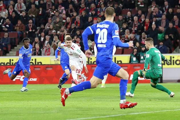 15 03 2025, xrekx, Soccer 2 Bundesliga, 1 FC Koeln SV Darmstadt 98 v l Goal kick to 1 0 by Jan Thielmann 1 FC Koeln DFL DFB REGULATIONS PROHIBIT ANY USE OF PHOTOGRAPHS as IMAGE SEQUENCES and or QUASI VIDEO Koeln