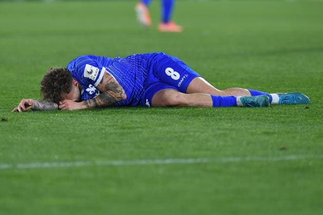 Soccer 2 Bundesliga 26 Matchday 1 FC Köln SV Darmstadt 98 on 15 03 2025 at RheinEnergieStadion in Cologne Luca Marsiler Darmstadt injured on the pitch DFL regulations prohibit any use of photographs as image sequences and or quasi video xRx