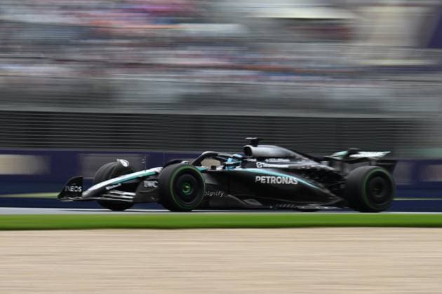 AUSTRALIAN GRAND PRIX, George Russell of Mercedes during the Australian Formula One Grand Prix at Albert Park in Melbourne, Victoria, Sunday, March 16, 2025. ( NO ARCHIVING, EDITORIAL USE ONLY, NO USE IN BOOKS WITHOUT CONSENT Melbourne Victoria Australia  Copyright: xJamesxRossx 20250316144759544303
