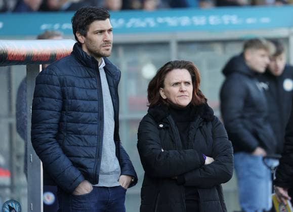 Eintracht BS vs Hertha BSC Berlin Braunschweig, 16 03 2025, Football, Season 24 25, 2 Bundesliga, Matchday 26, Eintracht Braunschweig vs Hertha BSC Berlin, Picture shows Benjamin Kessel and Eintracht President Nicole Kumpis Braunschweig