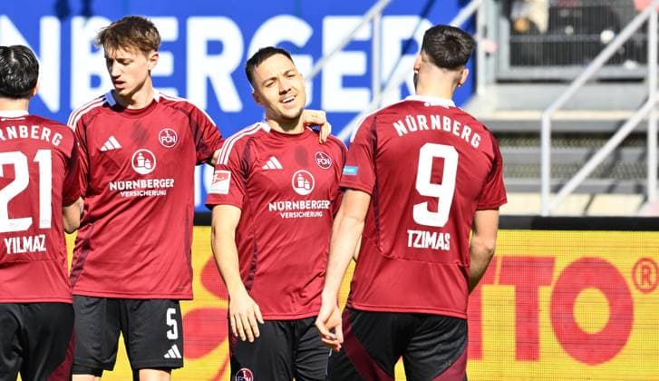 16 03 2025 Soccer Season 2024 2025 2 Soccer Bundesliga 26 Matchday 1 FC Nürnberg FCN Club SpVgg Greuther Fürth Kleeblatt Derby Frankenderby Sportfoto Zink xwoxzix DFL regulations prohibit any use of photographs as image sequences and or quasi video only for editorial use Torjubel Jubel Freude nach Treffer Tor Torschuß zum 1 0 durch Julian Justvan 10, 1 FC Nürnberg FCN