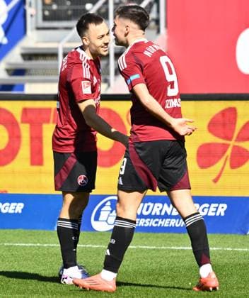 16 03 2025 Soccer Season 2024 2025 2 Soccer Bundesliga 26 Matchday 1 FC Nürnberg FCN Club SpVgg Greuther Fürth Kleeblatt Derby Frankenderby Sportfoto Zink xwoxzix DFL regulations prohibit any use of photographs as image sequences and or quasi video only for editorial use Torjubel Jubel nach Treffer Tor Torschuß zum 1 0 durch Julian Justvan 10, 1 FC Nürnberg FCN Julian Justvan 10, 1 FC Nürnberg FCN Stefanos Tzimas 9, 1 FC Nürnberg FCN